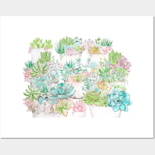 botanical succulent and cactus garden watercolor Posters and Art